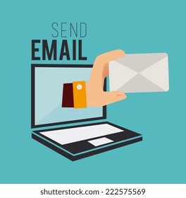 Email design over blue background, vector illustration