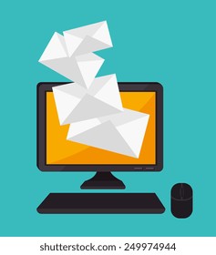 Email design over blue background, vector illustration.