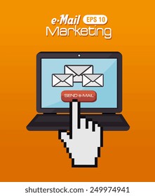 Email design over orange background, vector illustration.