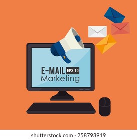 Email design over orange background, vector illustration.