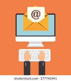 Email design over orange background, vector illustration.