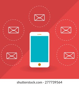 Email design over red background, vector illustration.