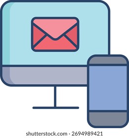 Dispositivos de correo electrónico Diseño lineal de iconos de color