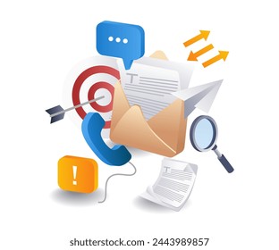 Email digital marketing strategy flat isometric 3d illustration