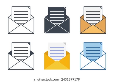 Correo electrónico con la colección de iconos de documento con diferentes estilos. Ilustración vectorial de símbolo de sobre de correo aislado sobre fondo blanco