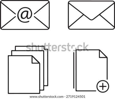 Email and document icons with at symbol and plus sign envelope paper