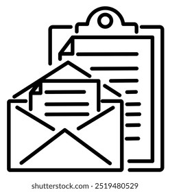 Iconos de línea de correo electrónico y documento. Trazo Editable. Para móviles y Web. Contiene iconos como Correo electrónico, Mensaje, Mensaje de texto, Comunicación, Oficina, Redes sociales, Trabajo remoto. Ilustración vectorial.