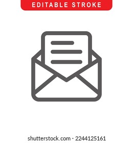 Email Document Outline Icon. Mail, Envelope Line Art Logo. Vector Illustration. Isolated on White Background. Editable Stroke