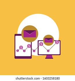 E-mail Document Search Digital Content Information Technology Business Web Banner Flat Vector Illustration with yellow background