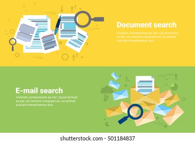 E-mail Document Search Digital Content Information Technology Business Web Banner Flat Vector Illustration