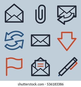 E-mail and documents web icons set. Office and CRM mobile symbols.
