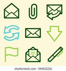 Los iconos web de correo electrónico y documentos están configurados. Símbolos móviles de Office y CRM.