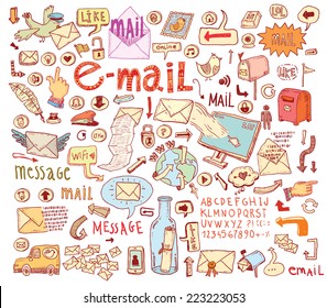 E-mail doodle set. Hand-drawn vector illustration.
