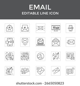 Email - Conjunto de Ícones de Linha Editável - Conjunto de Vetores