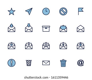 Email (electronic mail). Vector Line Black Icons Set.