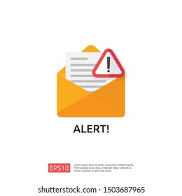 email envelope attention warning attacker alert sign with exclamation mark. internet danger concept. shield line icon for VPN. Technology cyber security protection vector illustration.