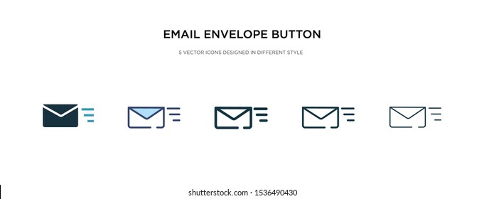 email envelope button icon in different style vector illustration. two colored and black email envelope button vector icons designed in filled, outline, line and stroke style can be used for web,