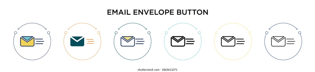 Email envelope button icon in filled, thin line, outline and stroke style. Vector illustration of two colored and black email envelope button vector icons designs can be used for mobile, ui, web