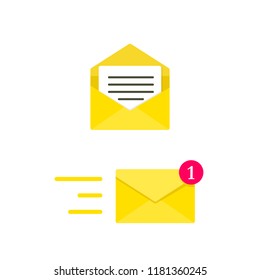 Email envelope concept. Digital mail. Yellow envelope. Vector Illustration
