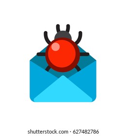 Email envelope cover communication correspondence blank cover with bug vector illustration.
