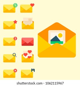 Email envelope cover icons communication correspondence blank cover address design paper empty card writing message vector illustration.