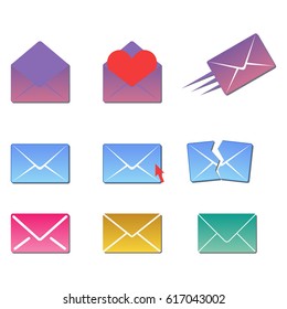 Email envelope cover icons communication and office correspondence blank cover address design paper empty card business writing message vector illustration.