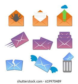 Email envelope cover icons communication and office correspondence blank cover address design paper empty card business writing message vector illustration.