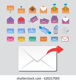 Email envelope cover icons communication and office correspondence blank cover address design paper empty card business writing message vector illustration.