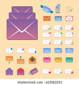 Email envelope cover icons communication and office correspondence blank cover address design paper empty card business writing message vector illustration.