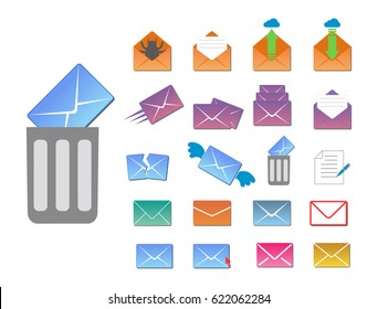 Email envelope cover icons communication and office correspondence blank cover address design paper empty card business writing message vector illustration.
