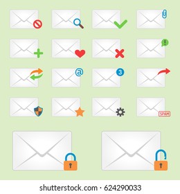 Email envelope cover icons communication and office correspondence blank cover address design paper empty card business writing message vector illustration.