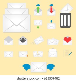 Email envelope cover icons communication and office correspondence blank cover address design paper empty card business writing message vector illustration.