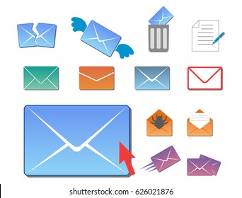 Email envelope cover icons communication and office correspondence blank cover address design paper empty card business writing message vector illustration.