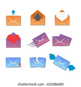 Email envelope cover icons communication and office correspondence blank cover address design paper empty card business writing message vector illustration.