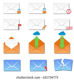 Email envelope cover icons communication and office correspondence blank cover address design paper empty card business writing message vector illustration.