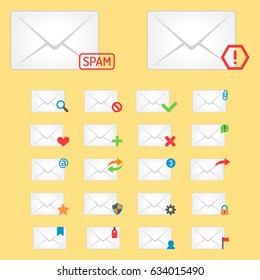 Email envelope cover icons communication and office correspondence blank cover address design paper empty card business writing message vector illustration.