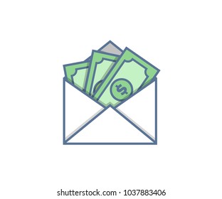 Email envelope delivery with cash. Vector icon trendy illustration