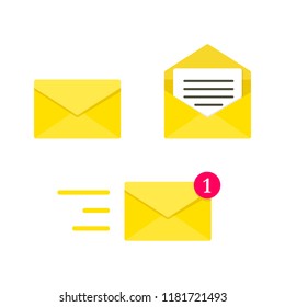 Email envelope. Digital mail. Yellow envelope. Vector Illustration