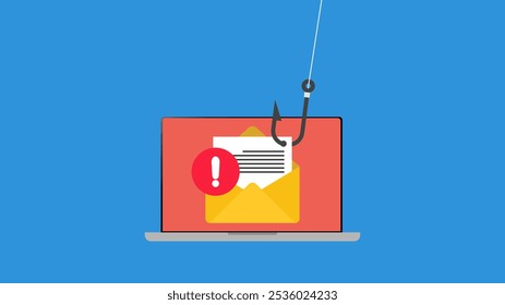 Sobre de correo electrónico y anzuelo de pesca. Internet phishing, Inicio de sesión pirateado y Contraseña. Antivirus, spyware, malware. Seguridad de redes e Internet.