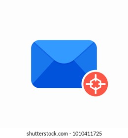 Email envelope focus letter mail message send target icon. Vector Flat illustration