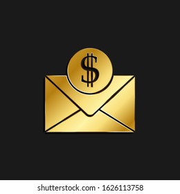 Email, Envelope Gold Icon. Vector Illustration Of Golden Dark Background.