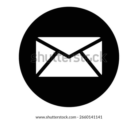 Email Envelope Icon Clipart  White Paper Mail Symbol in Black Circle Vector Illustrator.