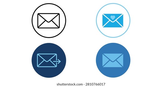 Email envelope icon collection in outline and color styles representing digital communication, messaging, inbox notifications, online correspondence, business contact, and internet interface design resources.