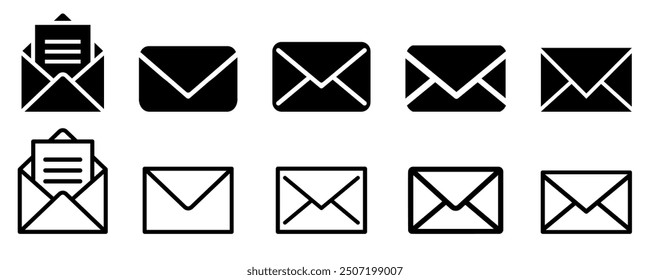 Email envelope icon different variations set or incoming email sign collection. Vector