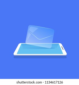 email envelope icon mobile messenger application blue background flat vector illustration