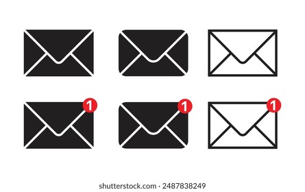 Email Envelope Icon with Notification Badge for Digital Communication , email icon set