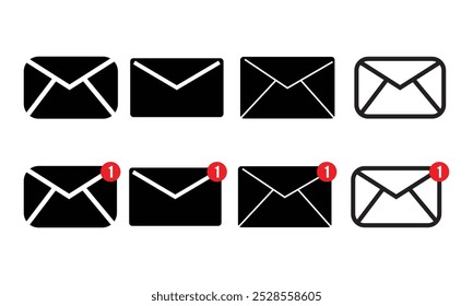 Email Envelope Icon with Notification Badge for Digital Communication , email icon set vector