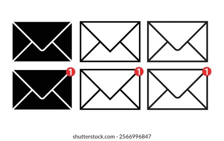 Email Envelope Icon with Notification Badge for Digital Communication , email icon set