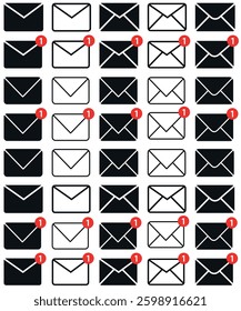 Email envelope icon with notification badge. set of envelopes. New message notification email icon. Mail icon set