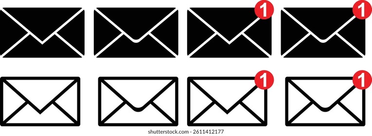 Email Envelope Icon with Notification Badge for Digital Communication , email icon set Design